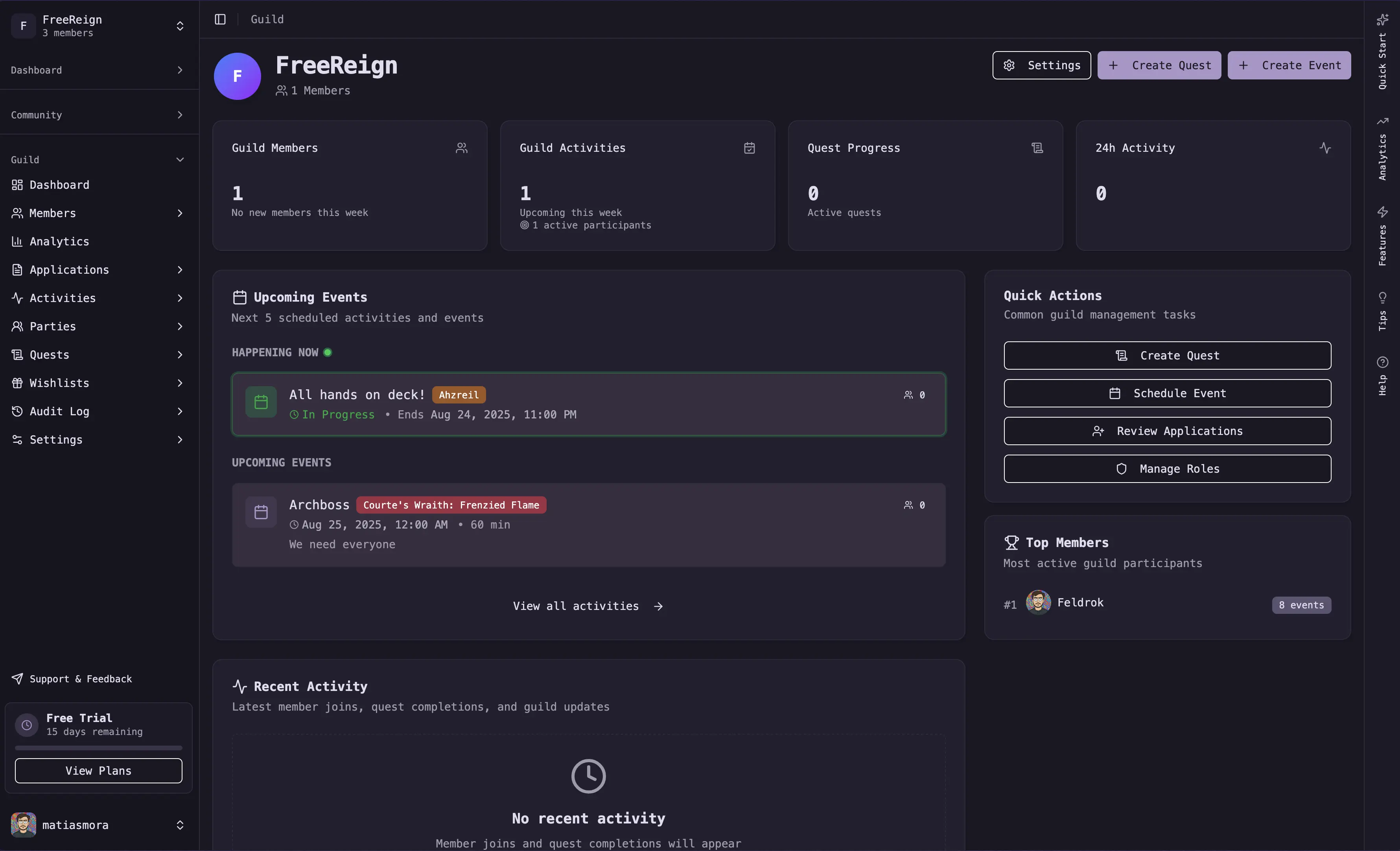 GuildManager dashboard